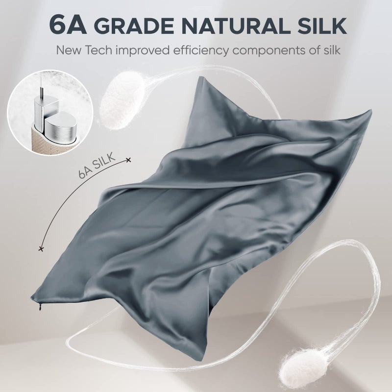 CAAIR 100% Pure Mulberry Silk Pillowcase for Hair and Skin - Allergen Resistant Dual Sides 600 Thread Count Silk Bed Pillow Cases with Hidden Zipper 1pc Queen Size Space Grey - Image 3